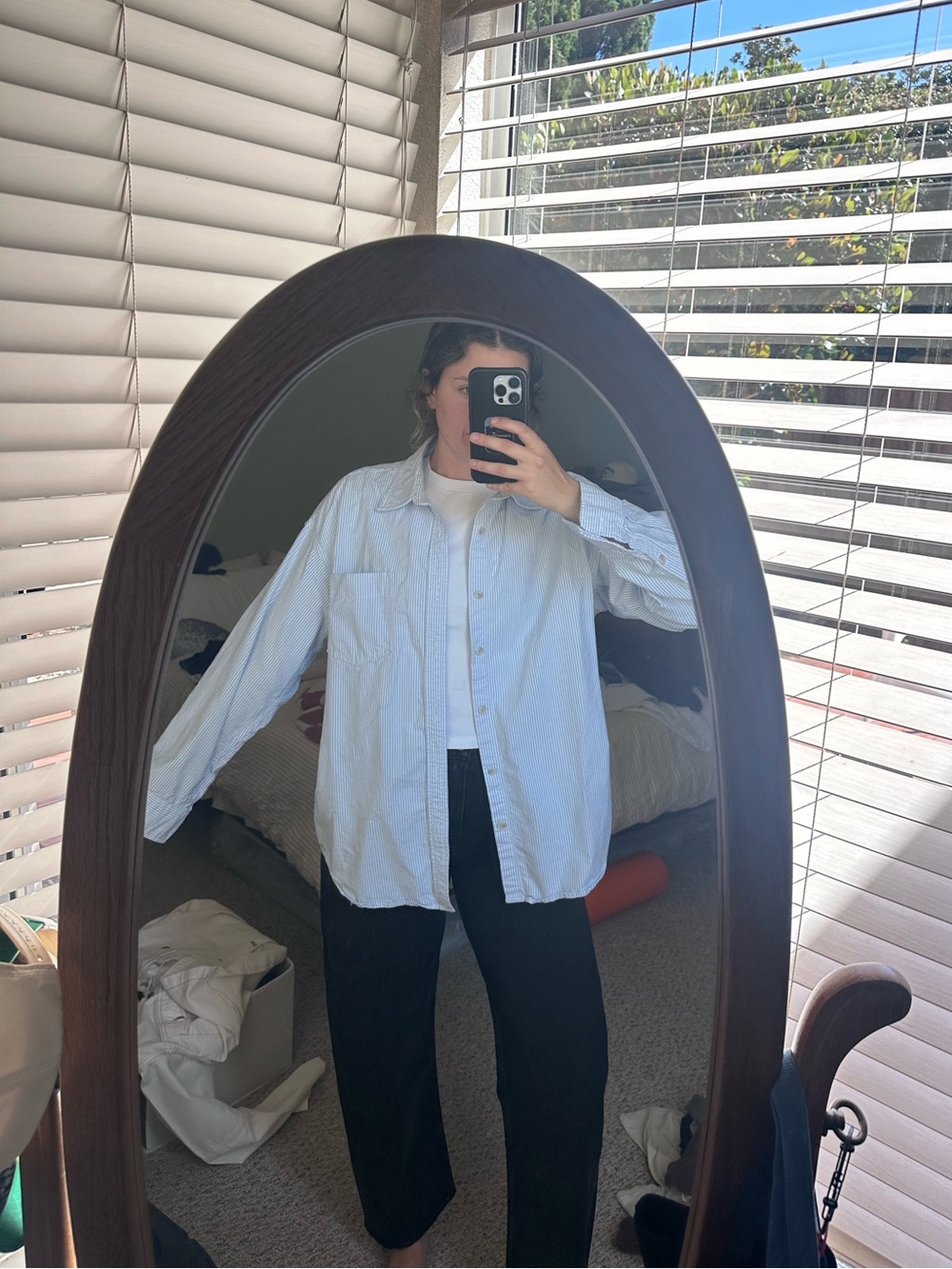 Denim Forum Oversized Light Blue and White Striped Shirt - Picture 2 of 4
